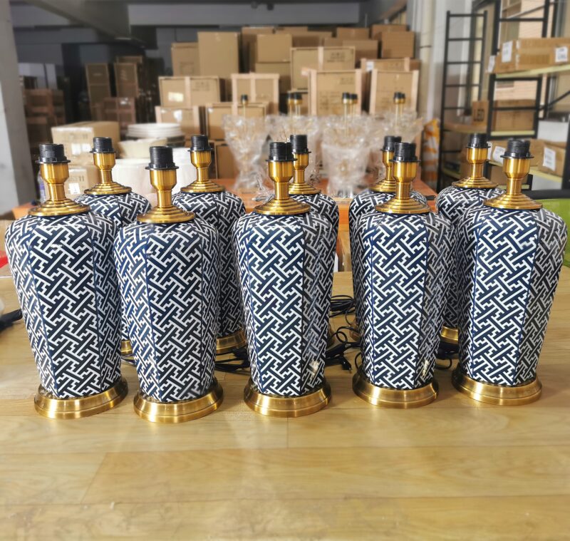 Classical blue ceramic fabric lamp - 图片 6