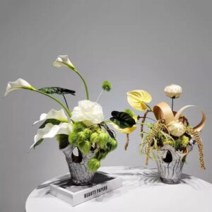 Luxury showroom artificial flower art with glass vase arrangement