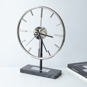 Evelyn Minimalist Black Marble Base Clock Circular Metal Frame Modern Design Contemporary Home Office Timepiece Decoration