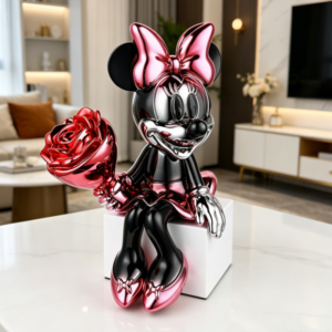 Evelyn 2026 Factory Wholesale Low Moq Luxury Plating Minnie Wedding Decoration Gift Mouse Statue with Flower for Girlsroom Decor