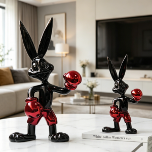 Evelyn TV Cabinet Interior Home Accent Accessories Boxing Rabbit in Stock Trendy Newest Design Animal Gift for Kidsroom Decor